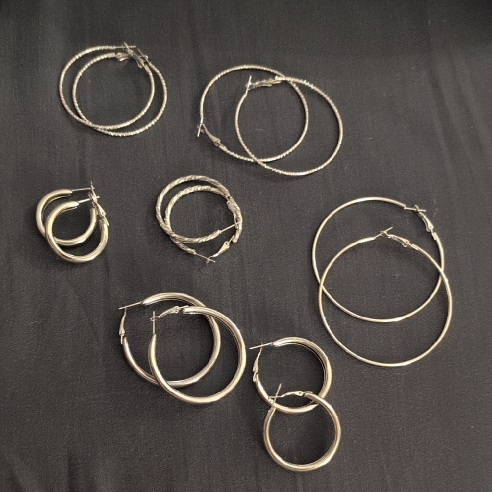 Silver Hoop Earring Collection - Polished and Textured Styles